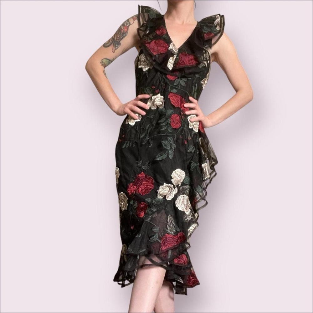 Gianni Bini NWT Black Asymmetrical Ruffled Wrap Midi Dress